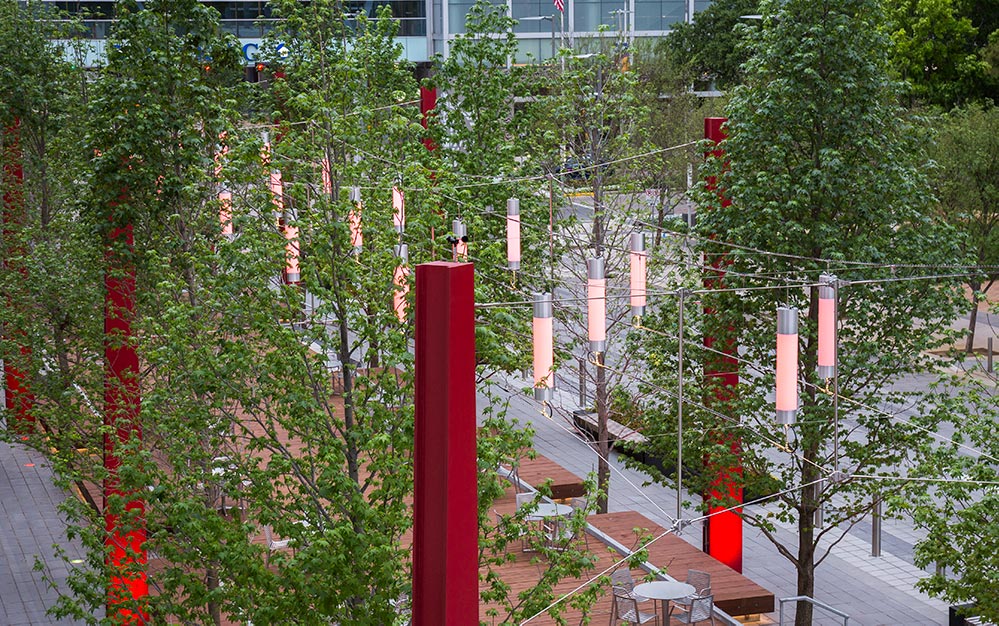catenary lighting system at Avenida Houston as seen from above