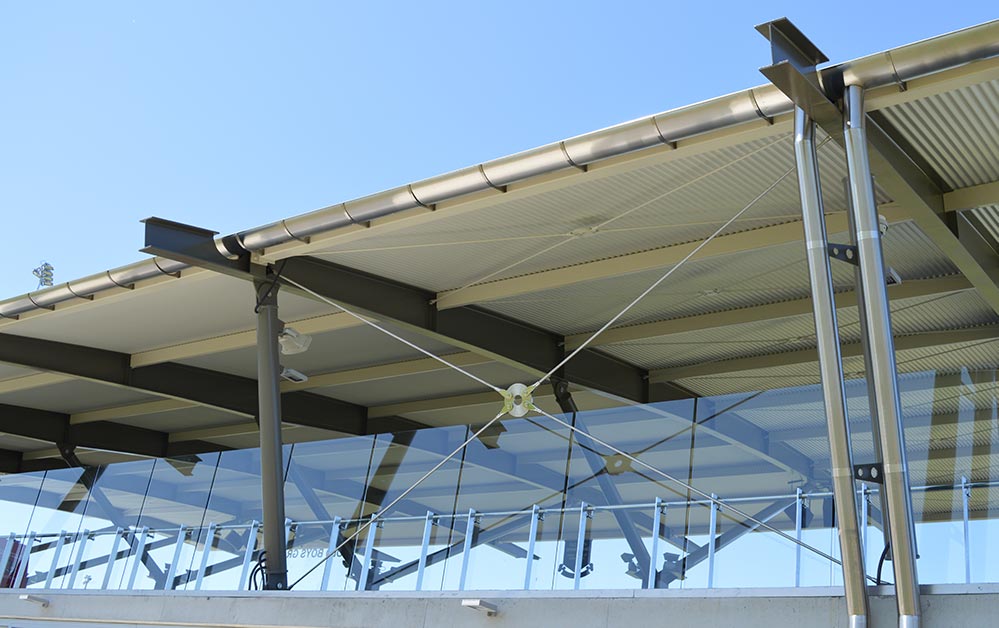 The curved steel structure of the new St Joseph’s College cantilevered awning required exposed bracing to stabilise. Ronstan ARS Rods were architecturally specified to deliver the most aesthetically appealing solution, and highlighted in the engineering design due to their high tensile strength.