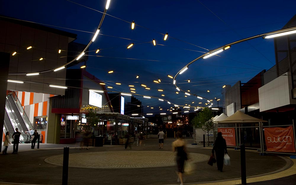 Watergardens Shopping Centre commercial outdoor catenary lighting design
