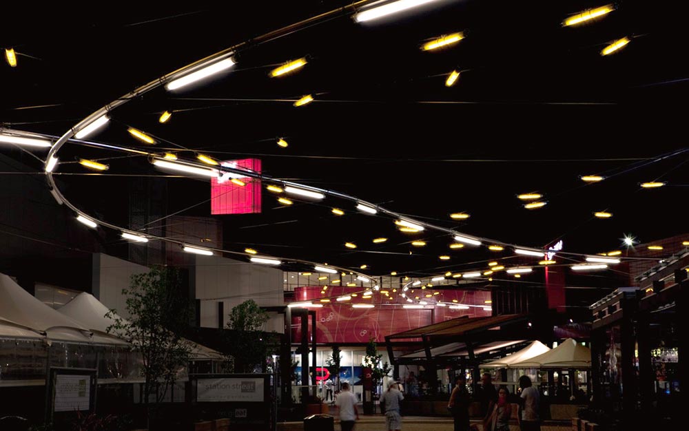 Watergardens Shopping Centre commercial outdoor catenary lighting design