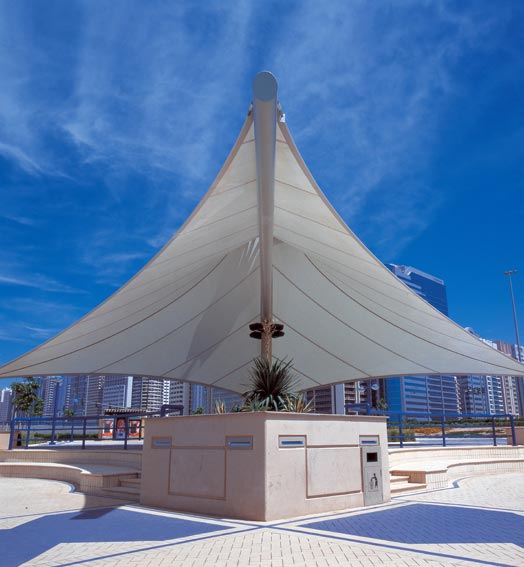 Abu Dhabi Corniche Foreshore Redevelopment - Ronstan ACS Structural Cable paired with Fabric Structures