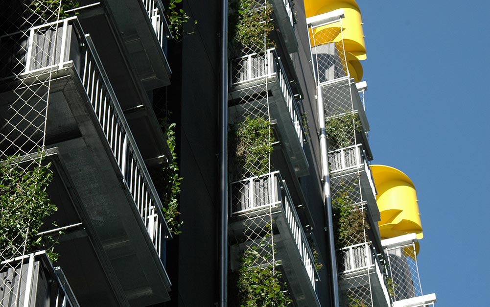 Ronstan Architectural was consulted for the detailed design, supply and installation of the stainless steel trellising systems and components to provide essential climbing structure for the plant life, and to transform the hard heat retaining surfaces into vibrant vertical gardens.